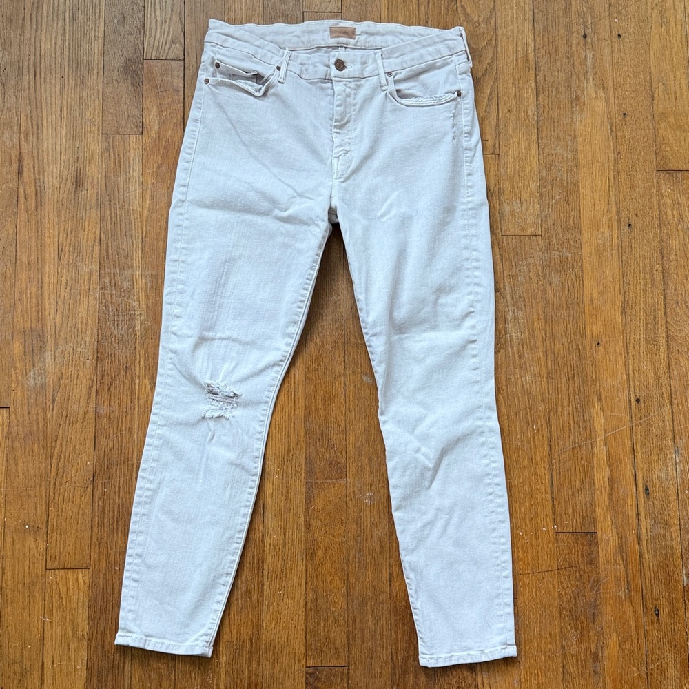 MOTHER Cream Jeans with Button Detail